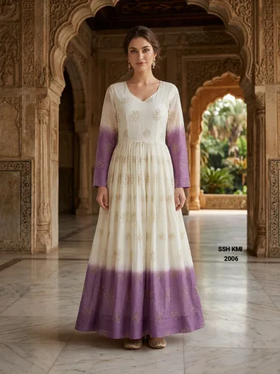 Ombre Star Georgette Embroidered Anarkali Gown Set.